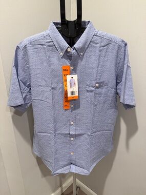 Weatherproof Vintage Heathered Light Blue Linen Short-Sleeve Button-Down Shirt